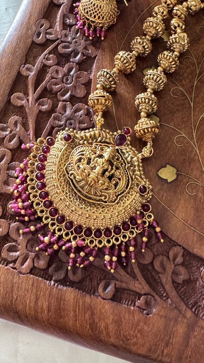 Antique Gold-Plated South Indian Temple Beaded Lakshmi Haaram Set