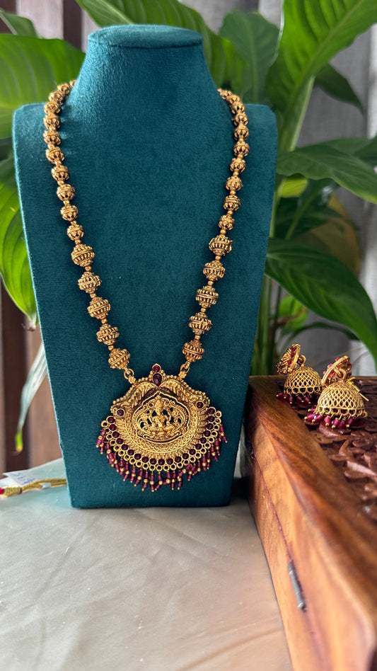 Antique Gold-Plated South Indian Temple Beaded Lakshmi Haaram Set