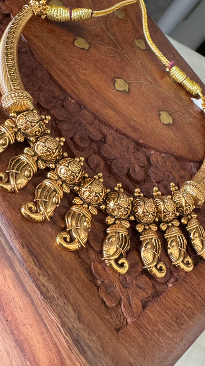 Antique Elephant Choker Neckpiece with Jhumka