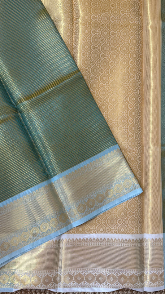 Green Semi Tissue Silk Saree with Baby Green Border
