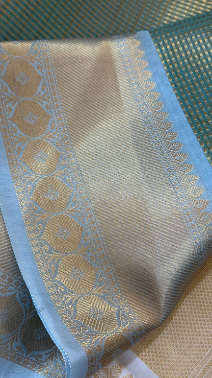 Green Semi Tissue Silk Saree with Baby Green Border