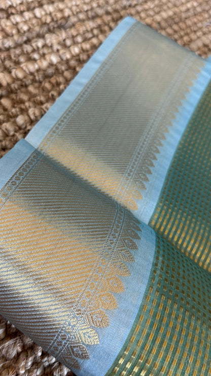 Green Semi Tissue Silk Saree with Baby Green Border