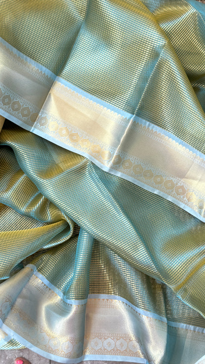 Green Semi Tissue Silk Saree with Baby Green Border