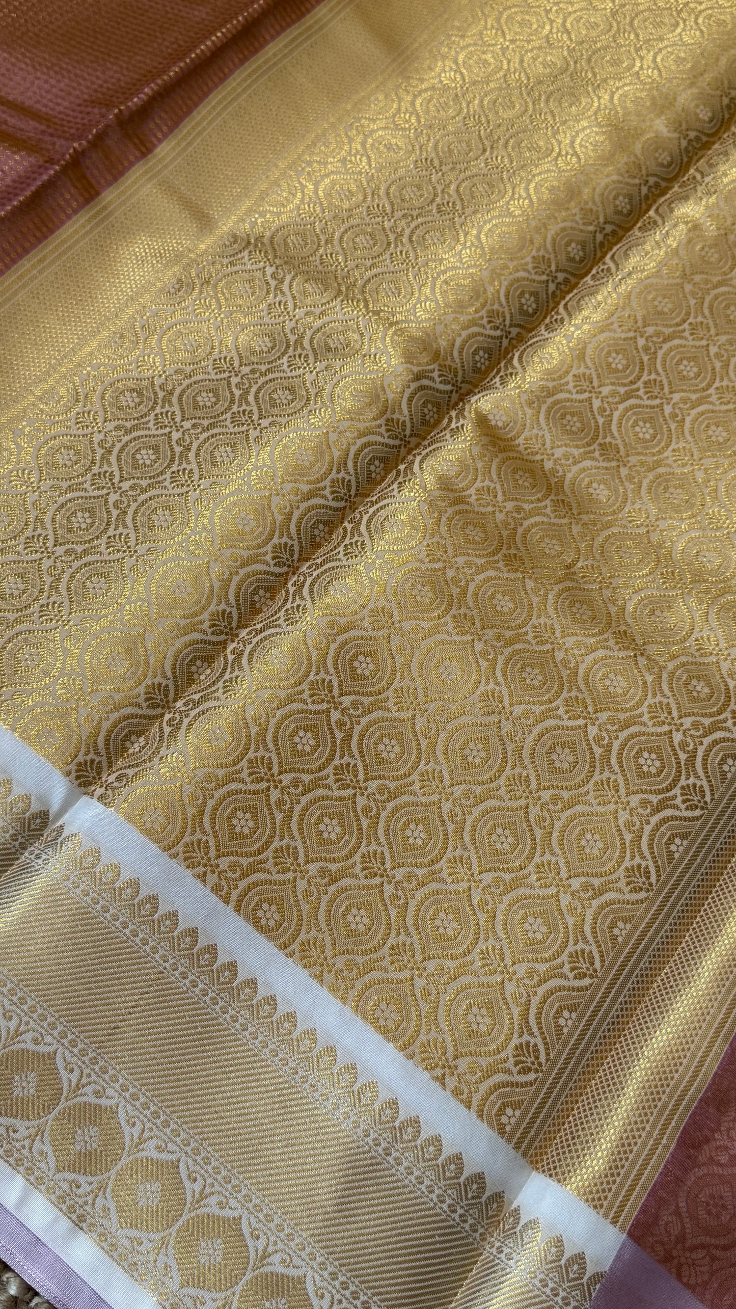 Copper Bronze Semi Tissue Silk Saree with Baby Pink Border