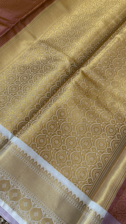 Copper Bronze Semi Tissue Silk Saree with Baby Pink Border