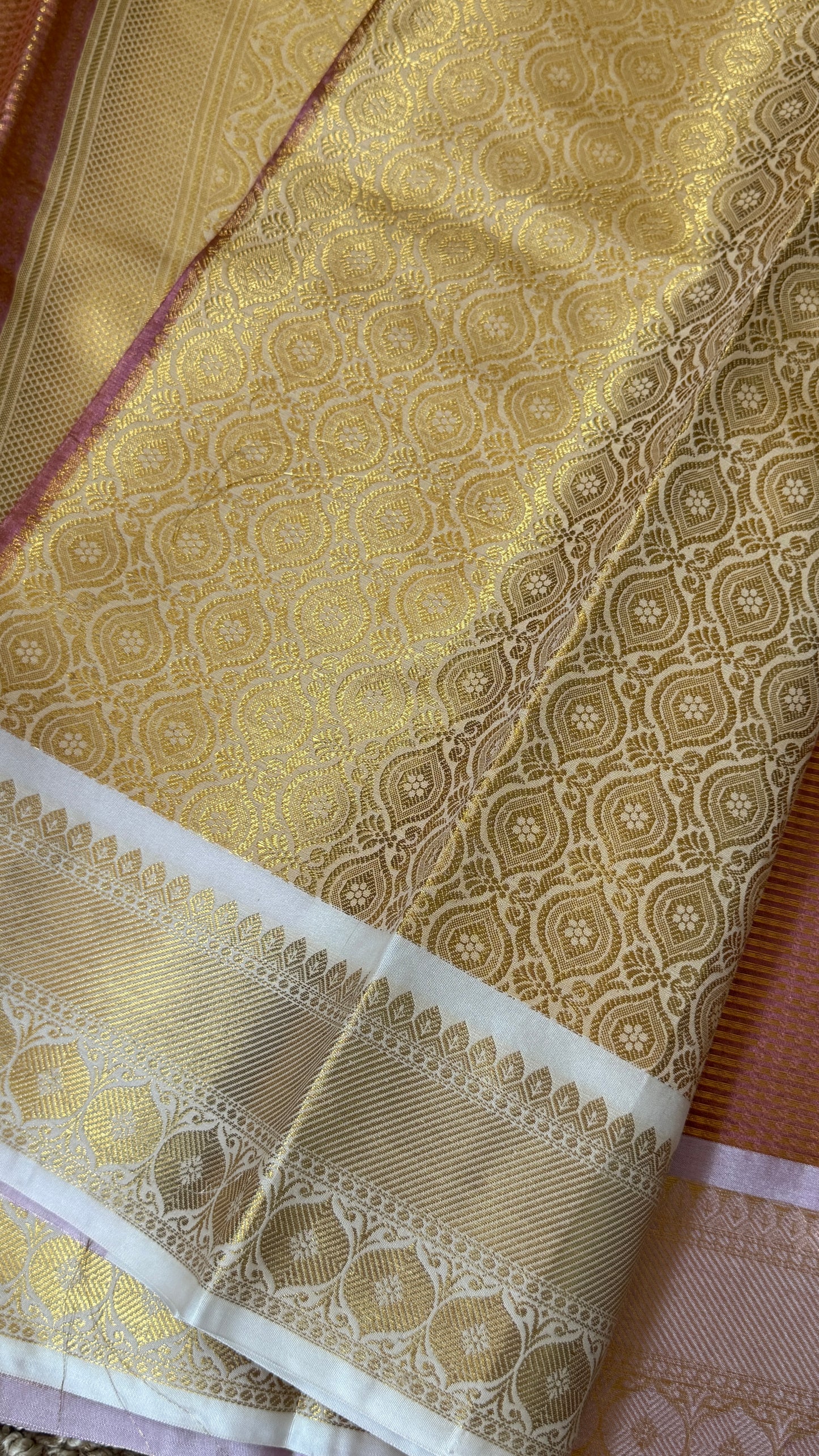 Copper Bronze Semi Tissue Silk Saree with Baby Pink Border
