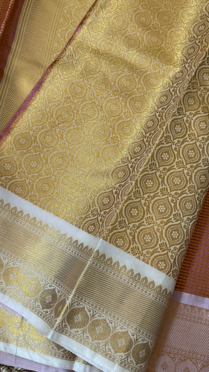 Copper Bronze Semi Tissue Silk Saree with Baby Pink Border