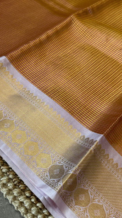 Copper Bronze Semi Tissue Silk Saree with Baby Pink Border
