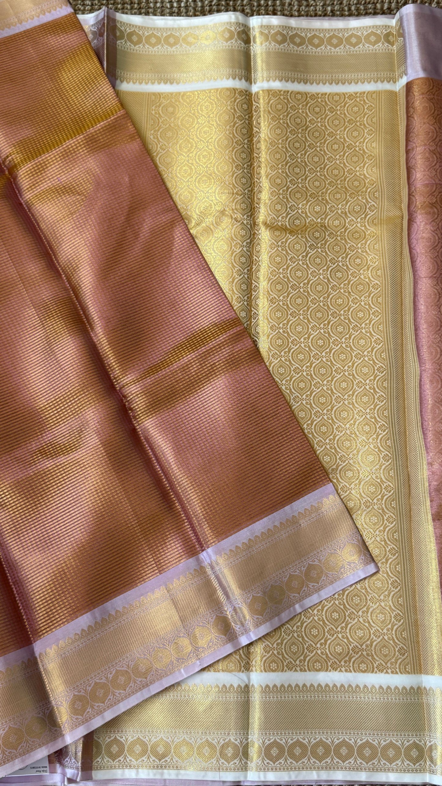 Copper Bronze Semi Tissue Silk Saree with Baby Pink Border