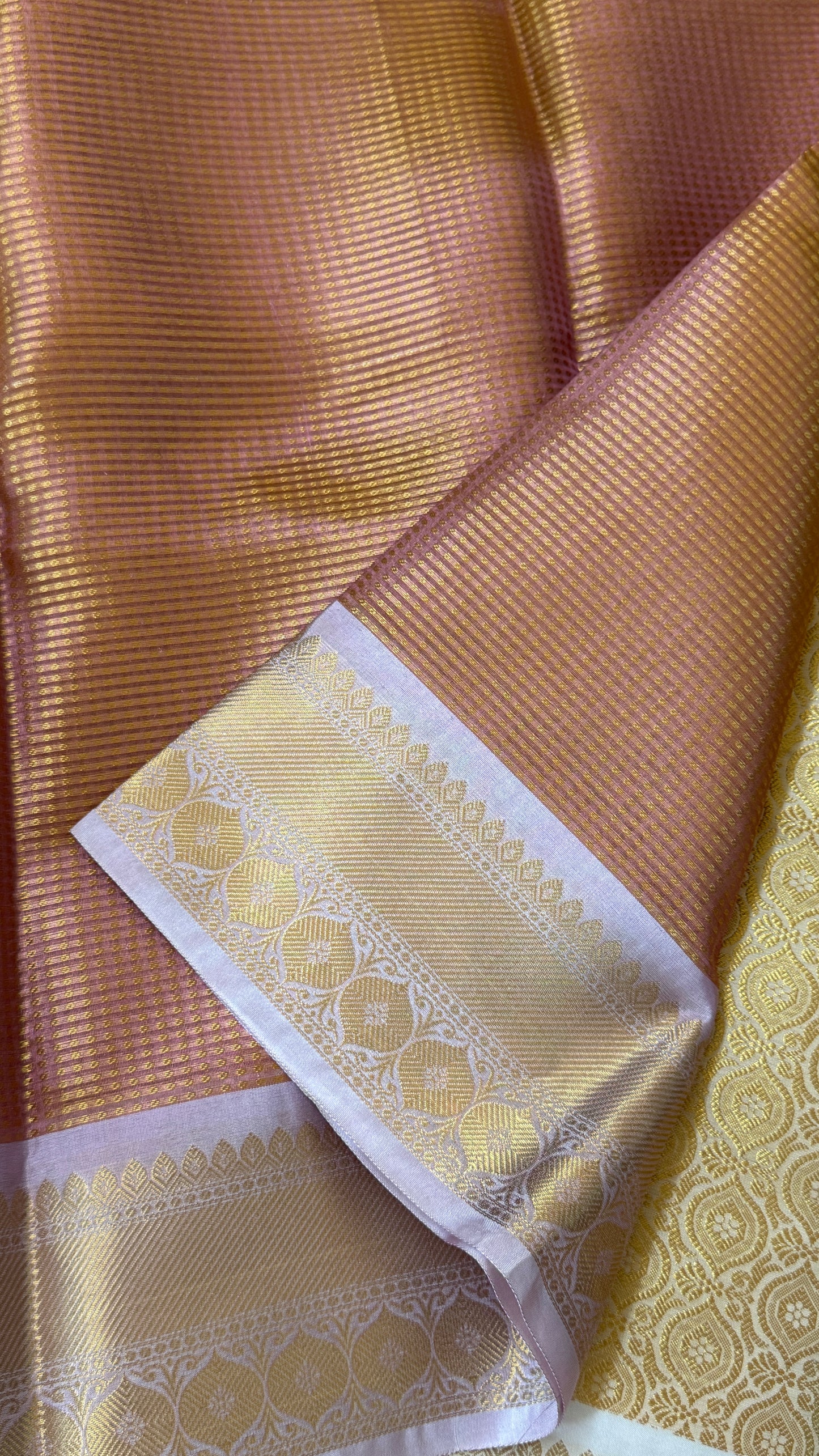Copper Bronze Semi Tissue Silk Saree with Baby Pink Border