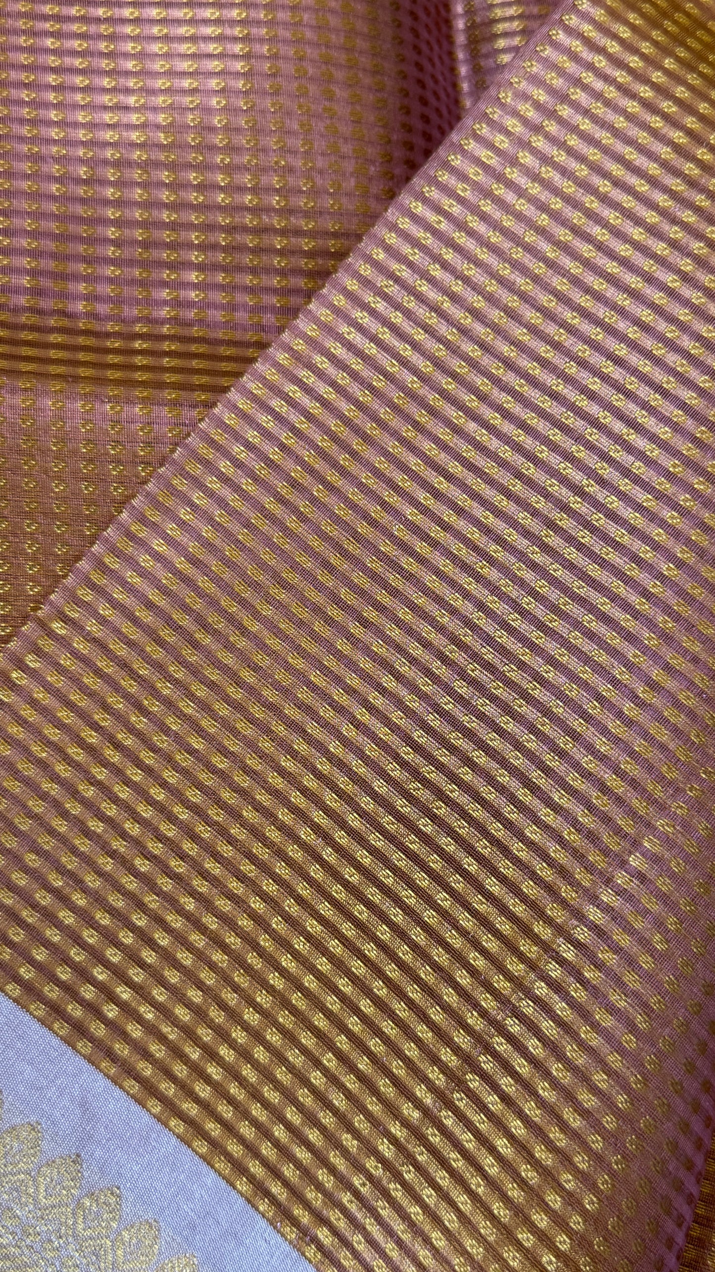 Copper Bronze Semi Tissue Silk Saree with Baby Pink Border