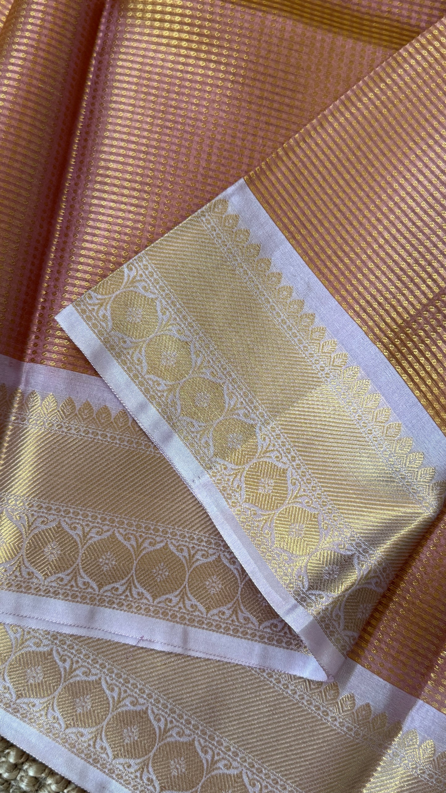 Copper Bronze Semi Tissue Silk Saree with Baby Pink Border