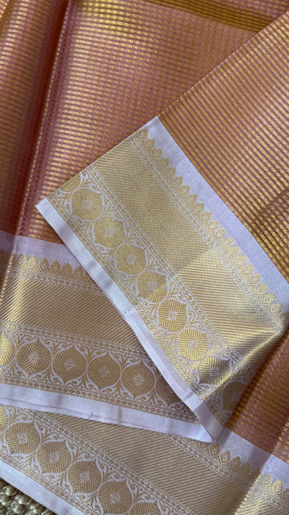 Copper Bronze Semi Tissue Silk Saree with Baby Pink Border