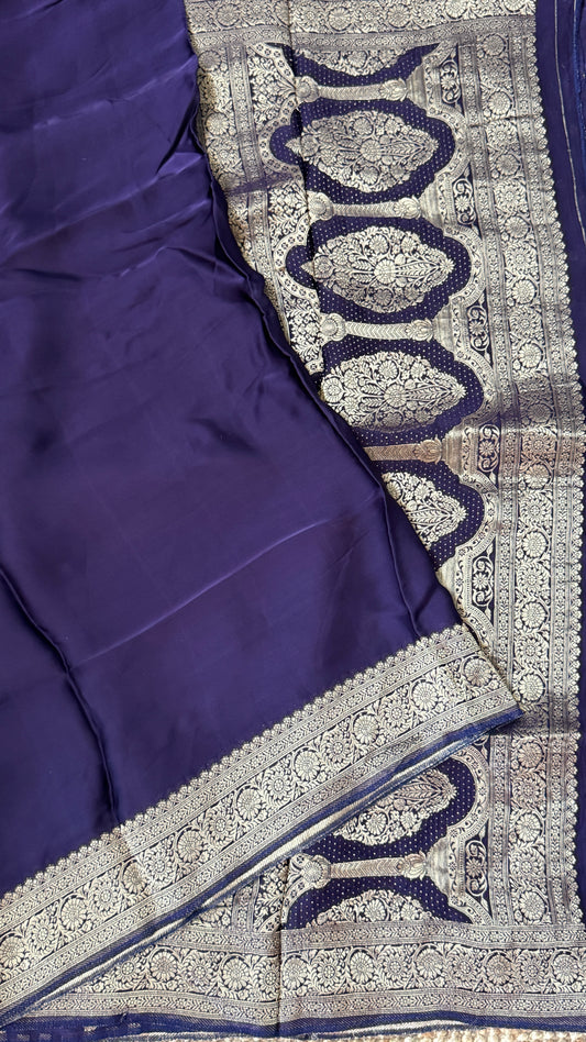 Pure Satin Silk Banarasi Saree in Deep Violet Shade