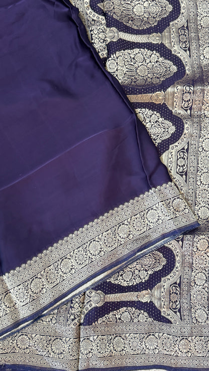 Pure Satin Silk Banarasi Saree in Deep Violet Shade