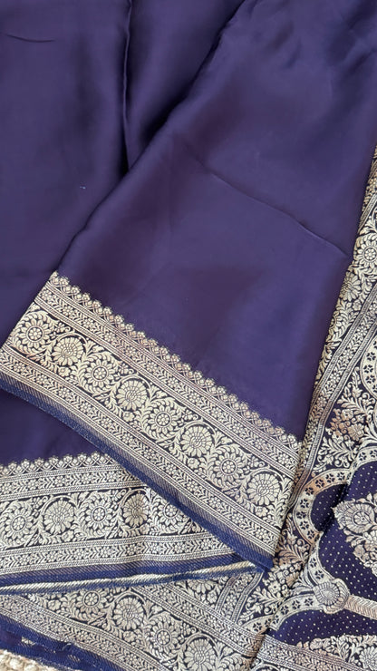 Pure Satin Silk Banarasi Saree in Deep Violet Shade