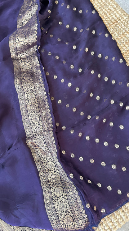 Pure Satin Silk Banarasi Saree in Deep Violet Shade