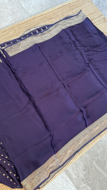 Pure Satin Silk Banarasi Saree in Deep Violet Shade