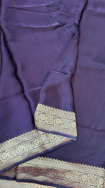 Pure Satin Silk Banarasi Saree in Deep Violet Shade