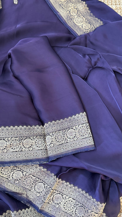 Pure Satin Silk Banarasi Saree in Deep Violet Shade