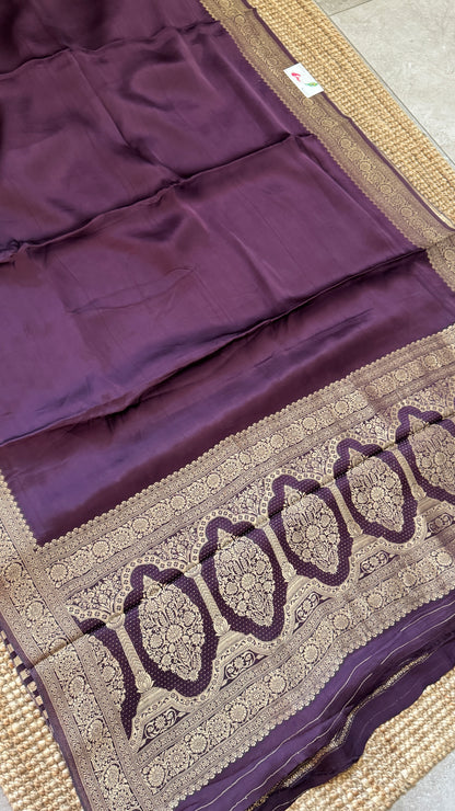 Pure Satin Silk Banarasi Saree in Deep Purple Shade