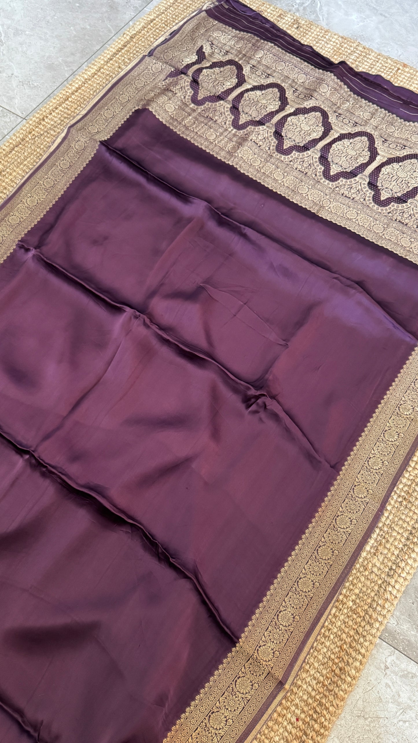 Pure Satin Silk Banarasi Saree in Deep Purple Shade