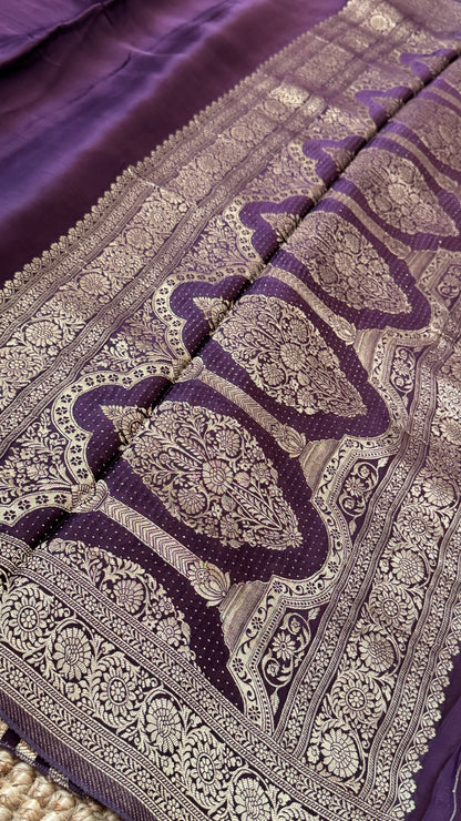 Pure Satin Silk Banarasi Saree in Deep Purple Shade