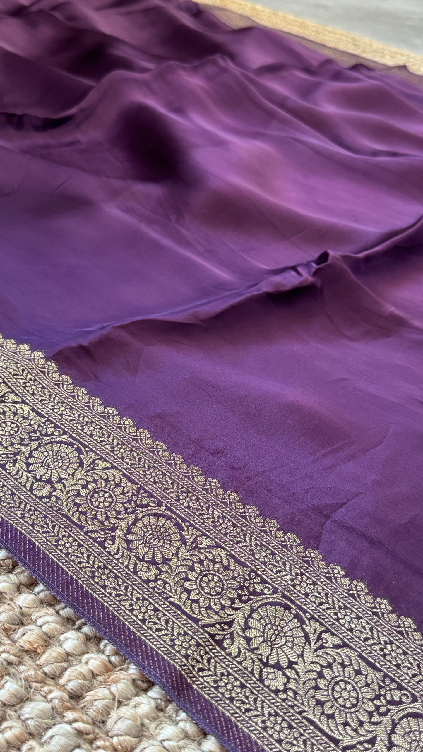 Pure Satin Silk Banarasi Saree in Deep Purple Shade