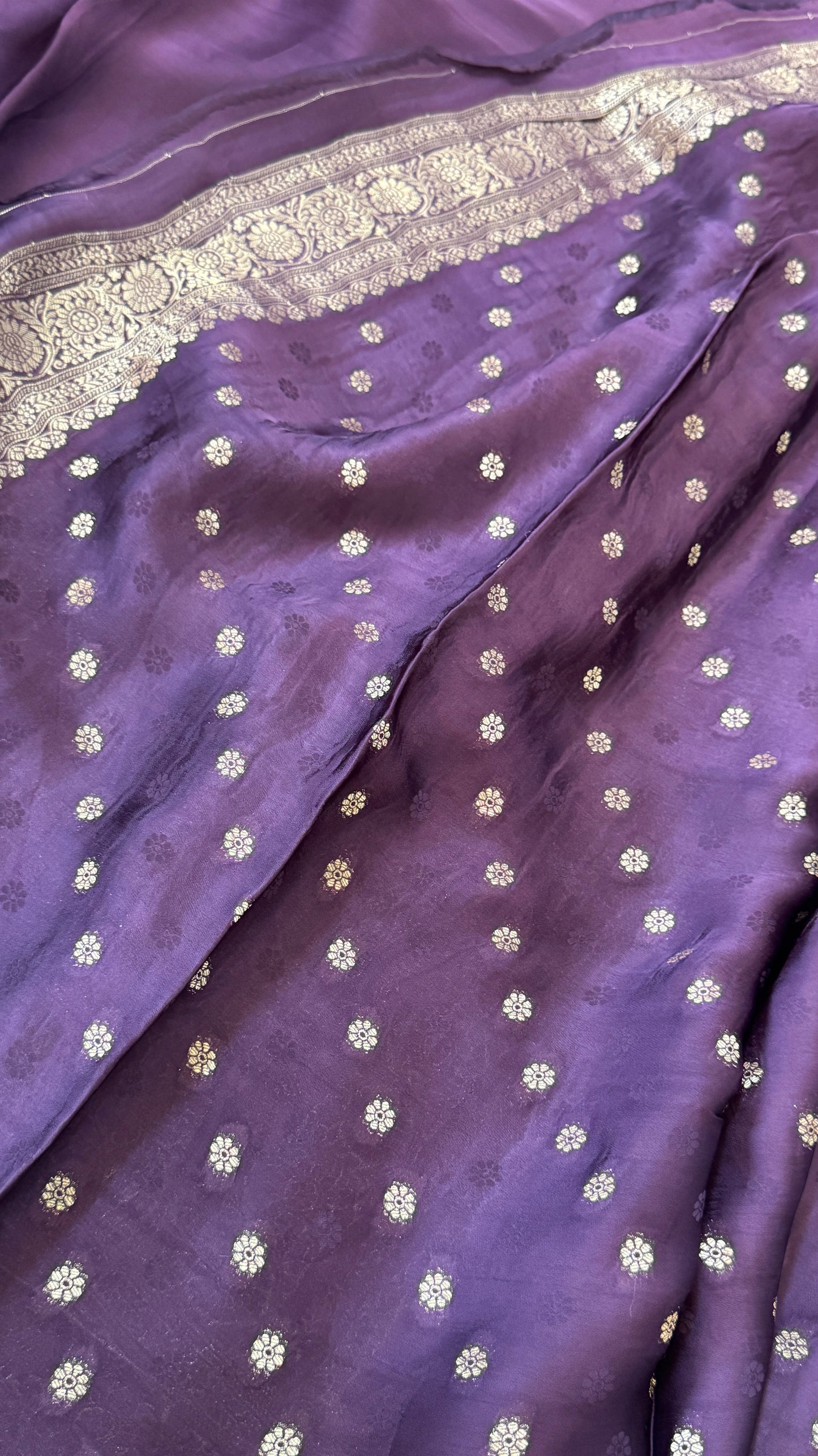 Pure Satin Silk Banarasi Saree in Deep Purple Shade