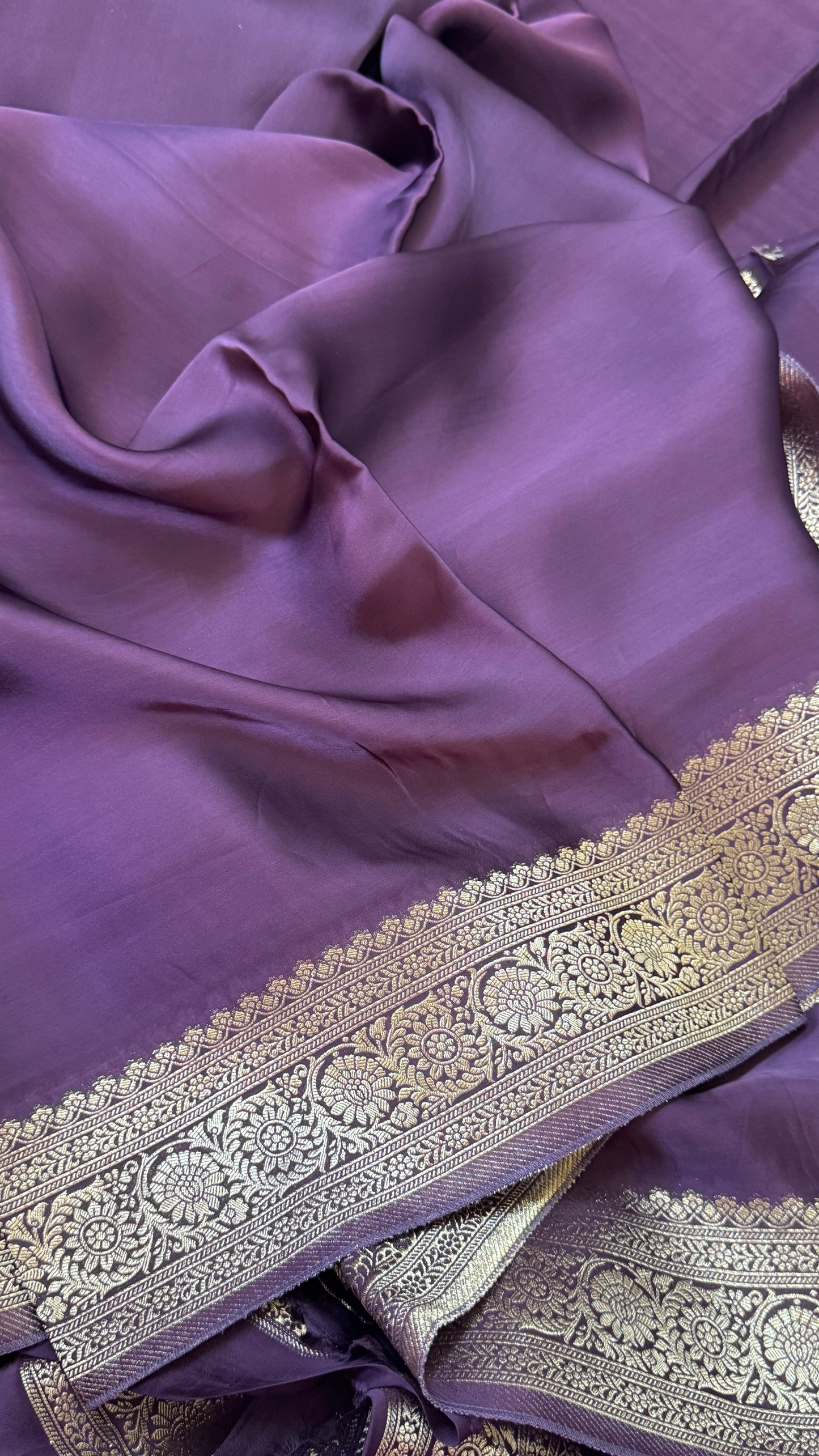 Pure Satin Silk Banarasi Saree in Deep Purple Shade