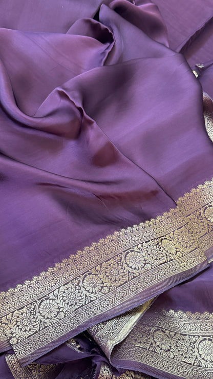 Pure Satin Silk Banarasi Saree in Deep Purple Shade
