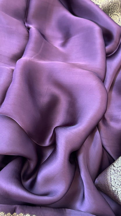 Pure Satin Silk Banarasi Saree in Deep Purple Shade