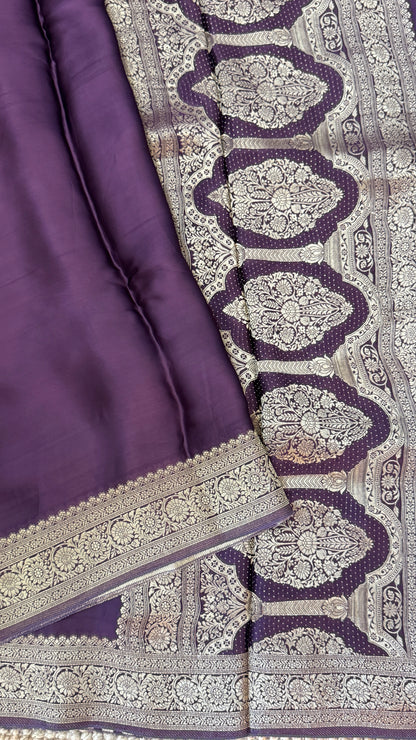 Pure Satin Silk Banarasi Saree in Deep Purple Shade