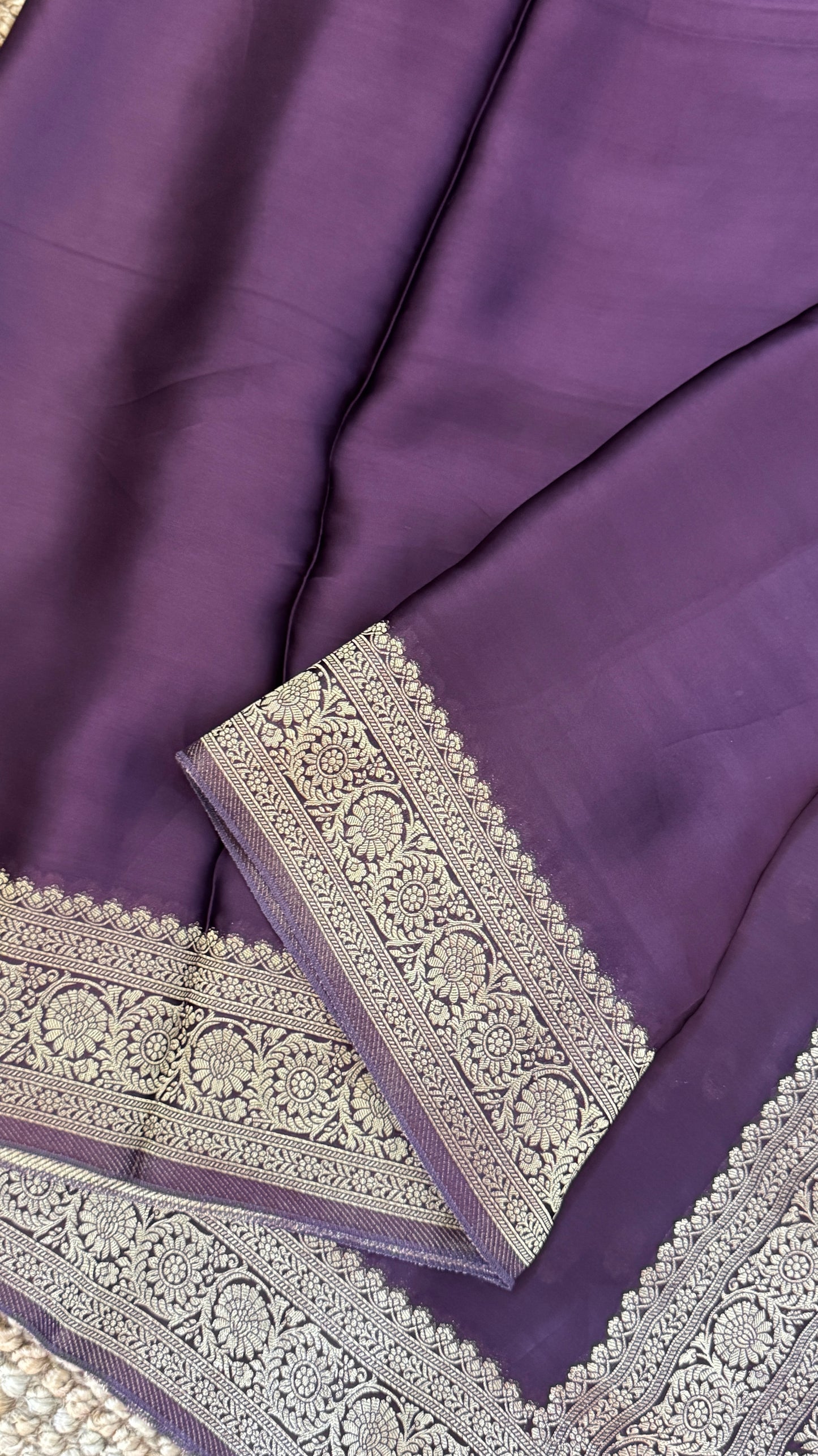 Pure Satin Silk Banarasi Saree in Deep Purple Shade