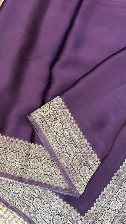 Pure Satin Silk Banarasi Saree in Deep Purple Shade