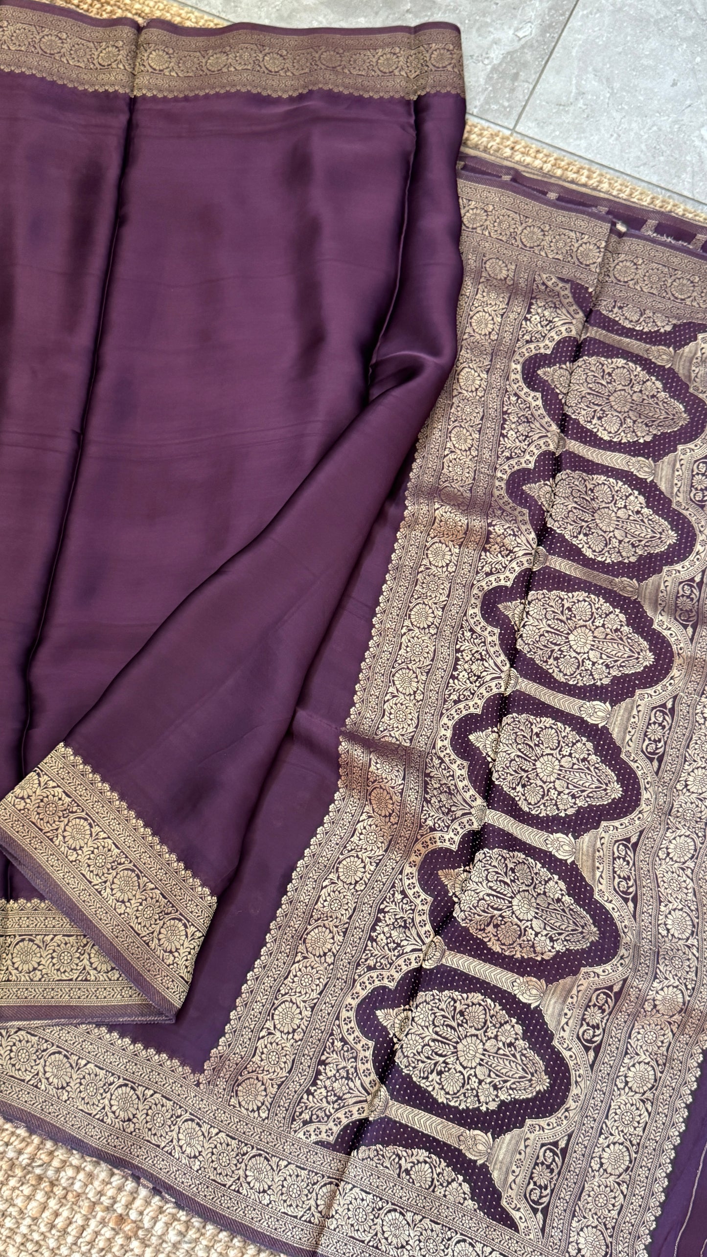 Pure Satin Silk Banarasi Saree in Deep Purple Shade