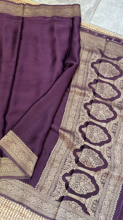 Pure Satin Silk Banarasi Saree in Deep Purple Shade