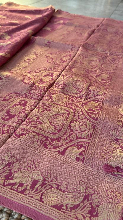 Soft Tissue Silk Saree in Unique Pink Shade with Intricate Animal Motifs