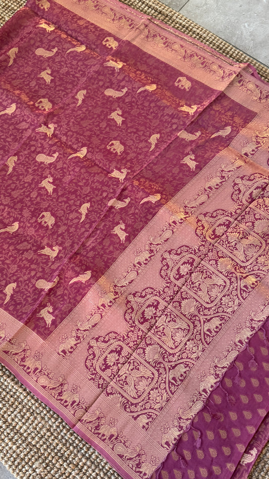 Soft Tissue Silk Saree in Unique Pink Shade with Intricate Animal Motifs