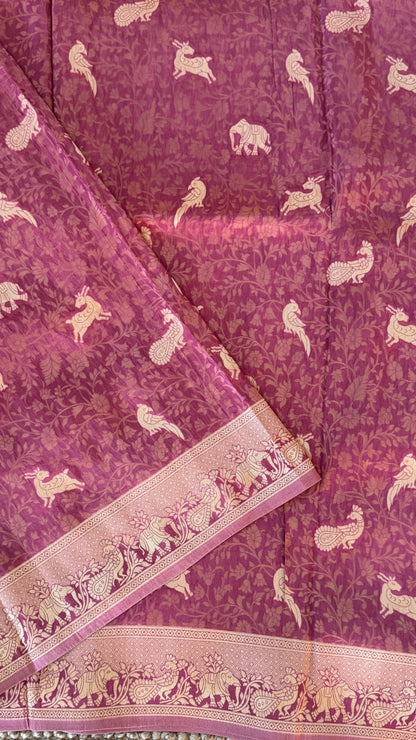 Soft Tissue Silk Saree in Unique Pink Shade with Intricate Animal Motifs