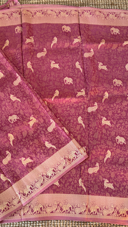 Soft Tissue Silk Saree in Unique Pink Shade with Intricate Animal Motifs