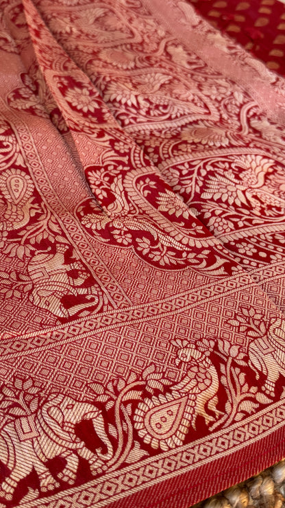 Soft Tissue Silk Saree in Unique Rust Shade with Intricate Animal Motifs