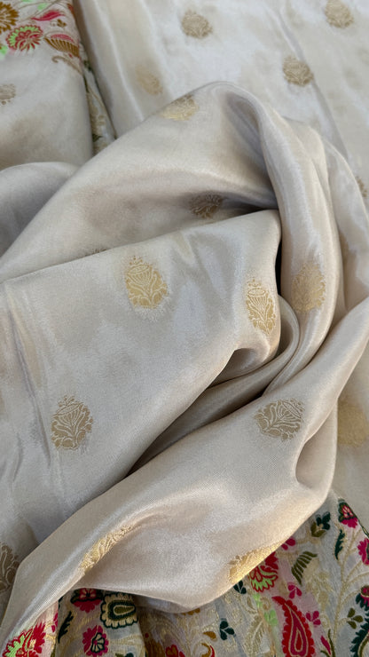 Soft Tissue Silk Saree – Elegant Half-white with Intricate Zari Weaving