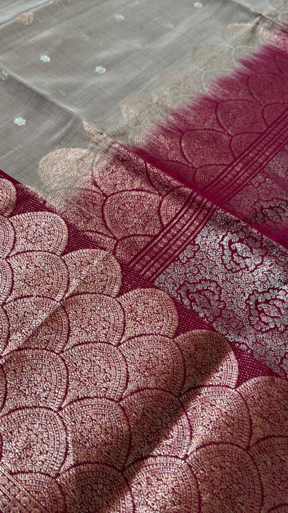 PURE SOFT SILK HANDLOOM SAREE – Nude with Maroon and Rose Gold Border