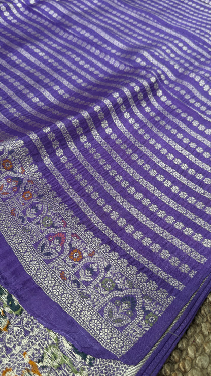Tussar Raw Silk Handloom – Paithani Borders - Deep Violet with Lavender