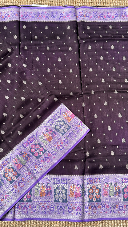 Tussar Raw Silk Handloom – Paithani Borders - Deep Violet with Lavender