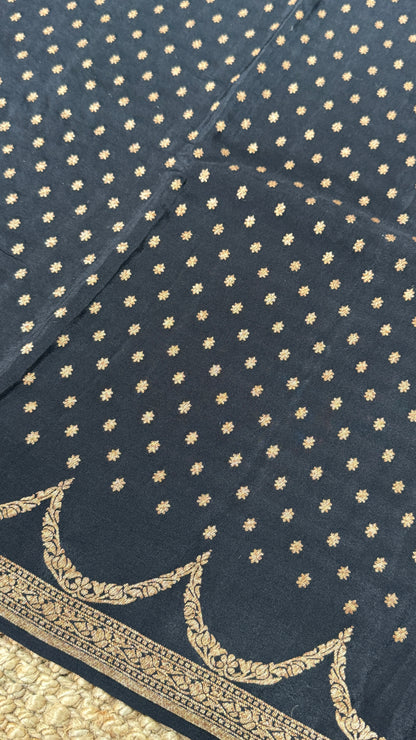 Pure Khaddi Georgette Crepe Silk Banarasi Saree – Black