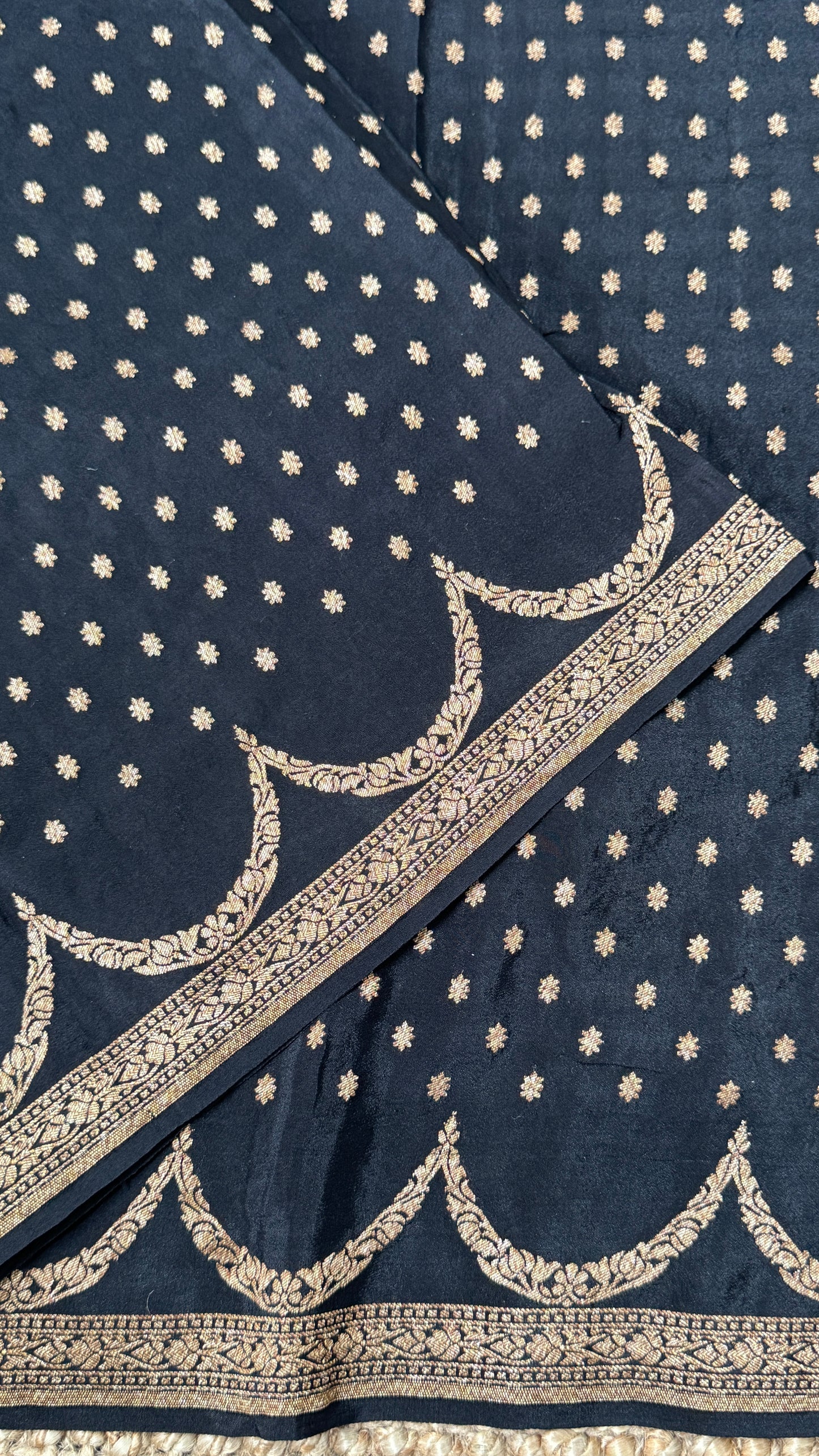 Pure Khaddi Georgette Crepe Silk Banarasi Saree – Black