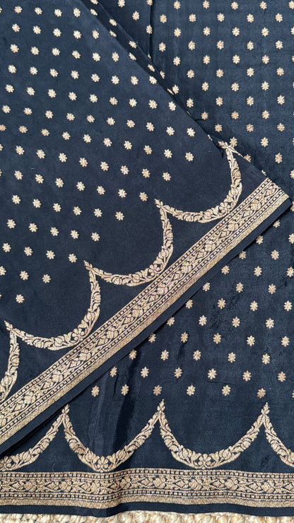 Pure Khaddi Georgette Crepe Silk Banarasi Saree – Black