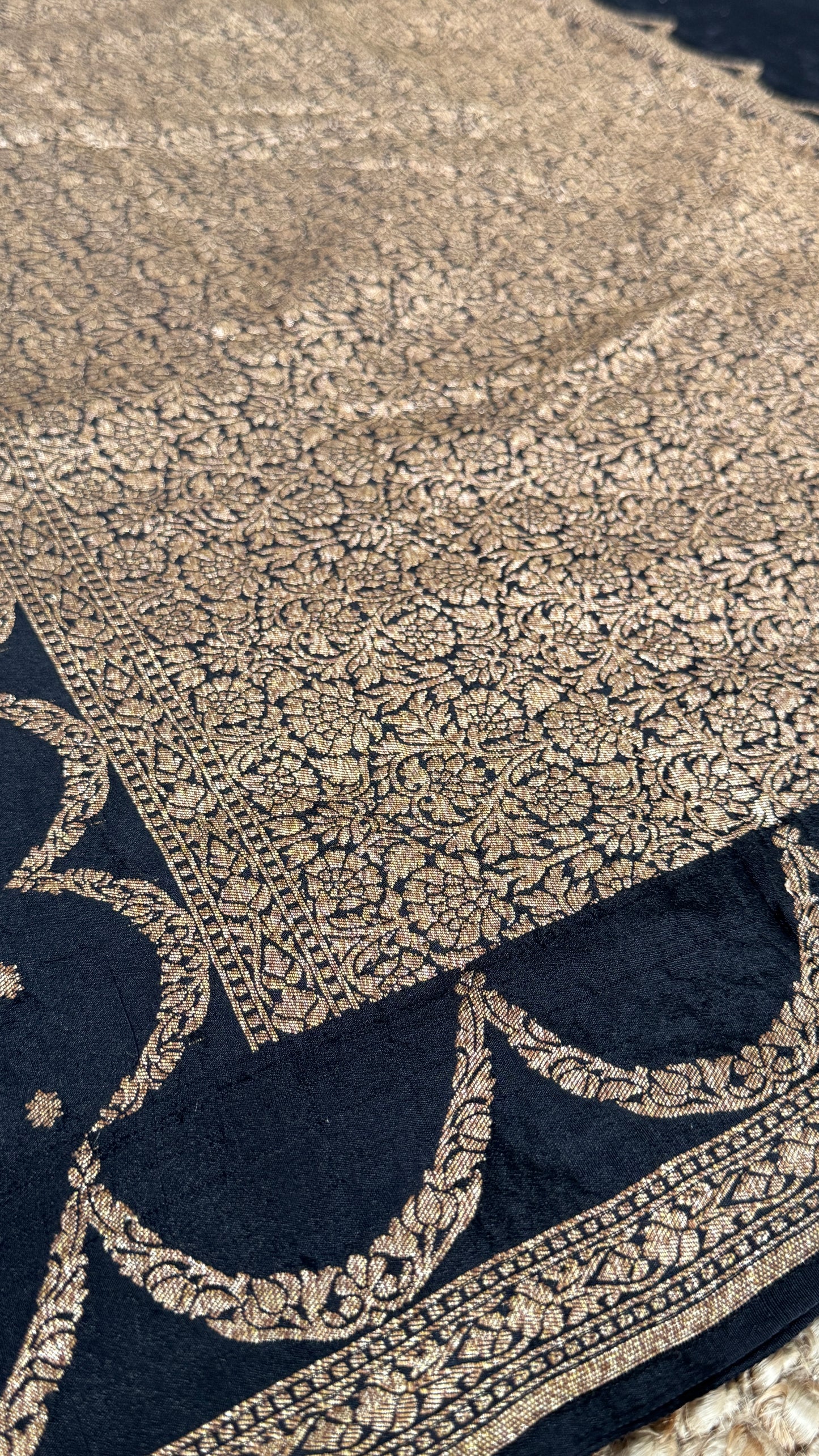 Pure Khaddi Georgette Crepe Silk Banarasi Saree – Black